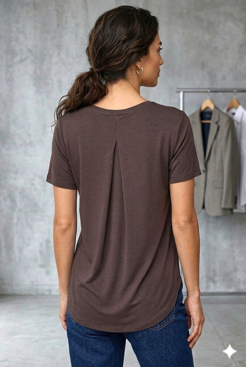 Kahverengi Yırtmaçlı Tişört 
