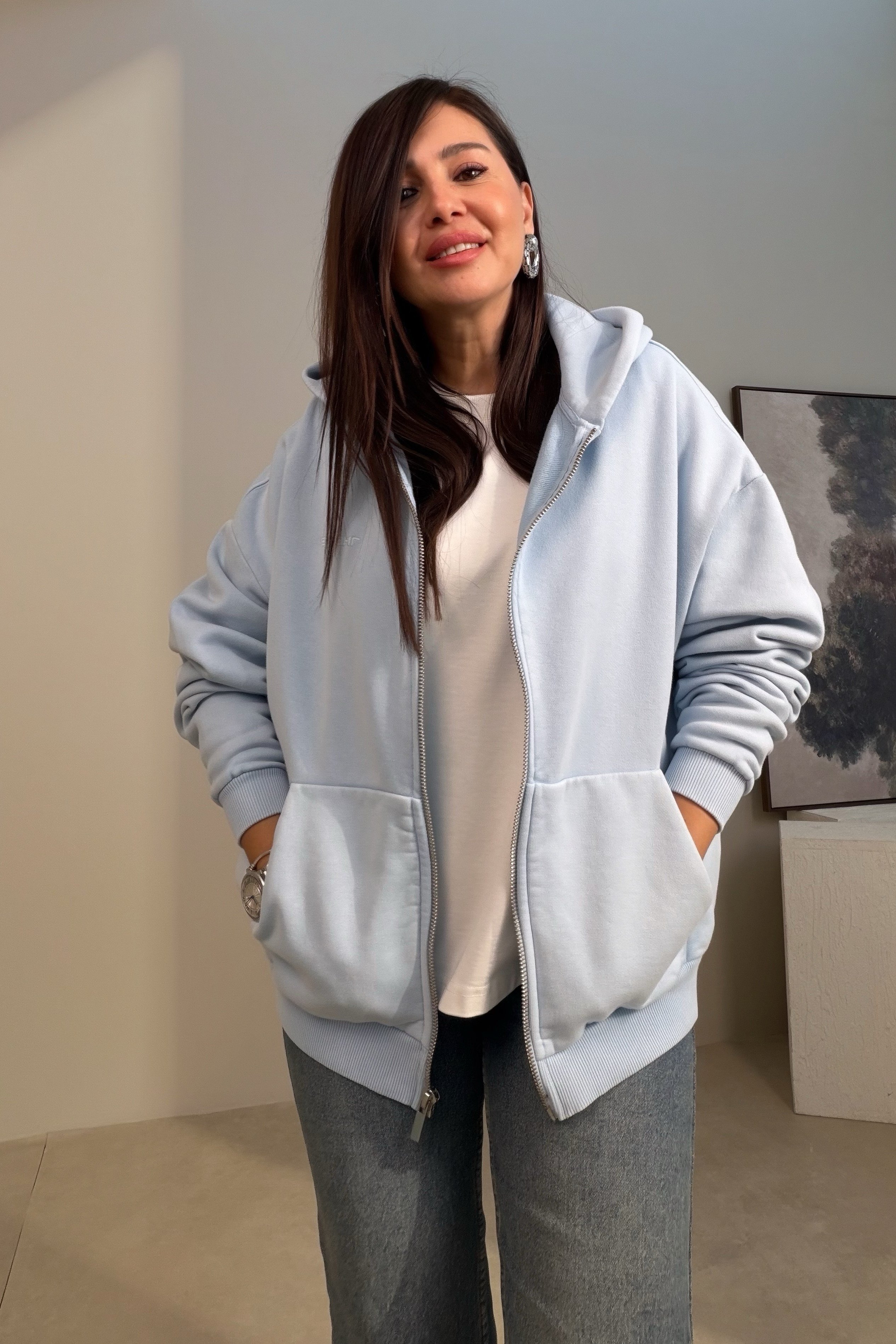 Kapüşonlu Sweatshirt BUZ MAVİSİ