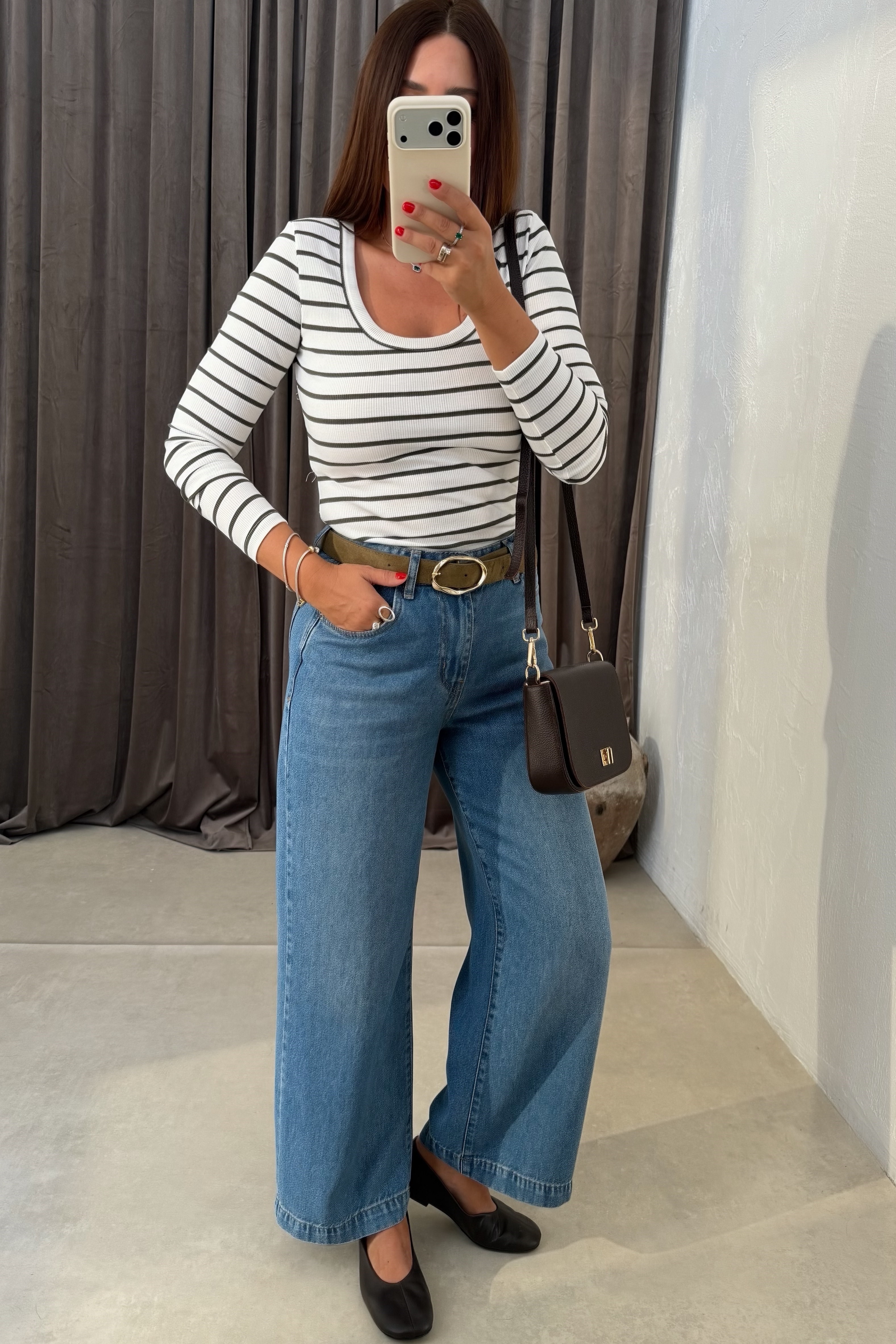 Kemerli Geniş Paça Jean MAVİ