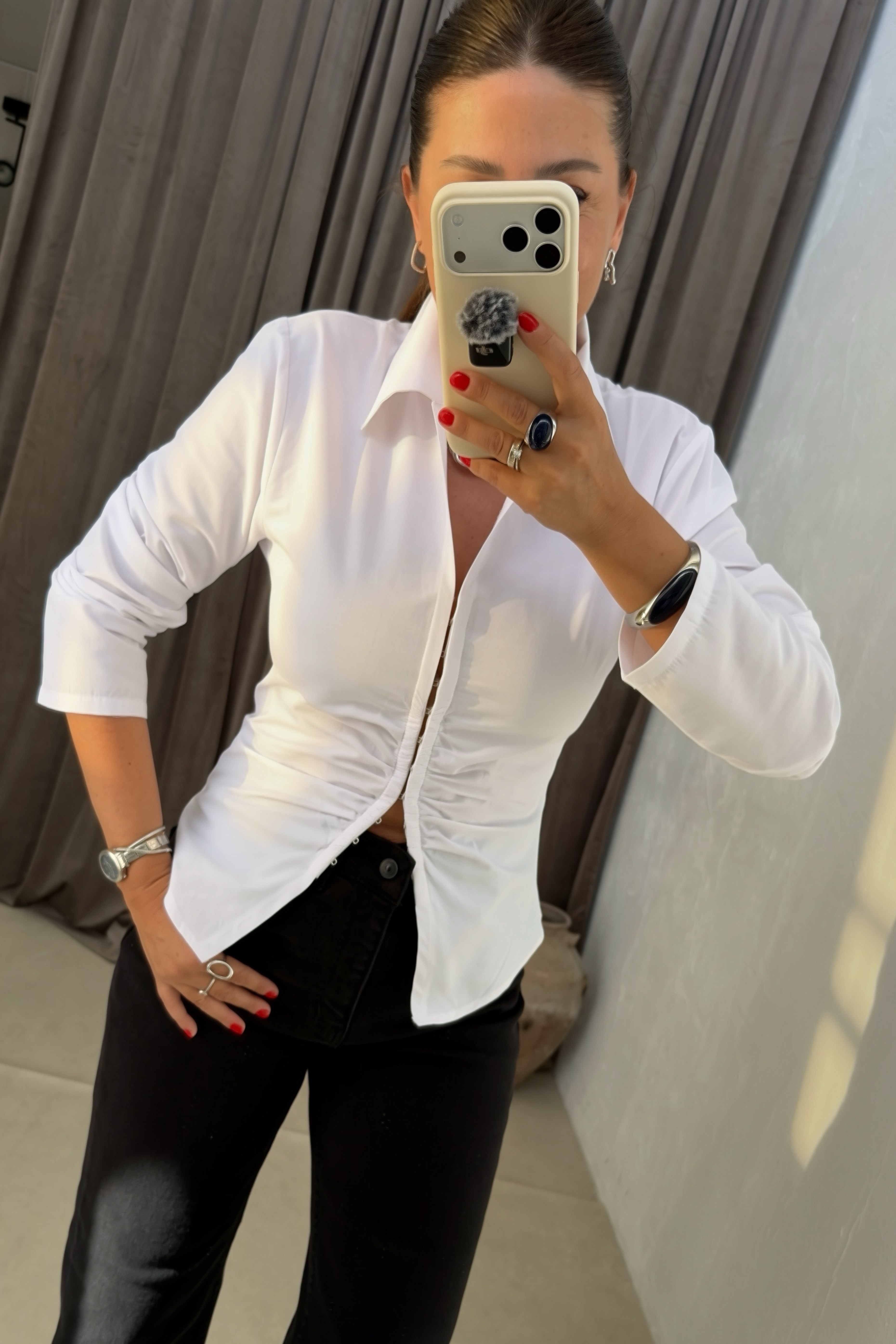 Kopçalı Fit Gömlek BEYAZ