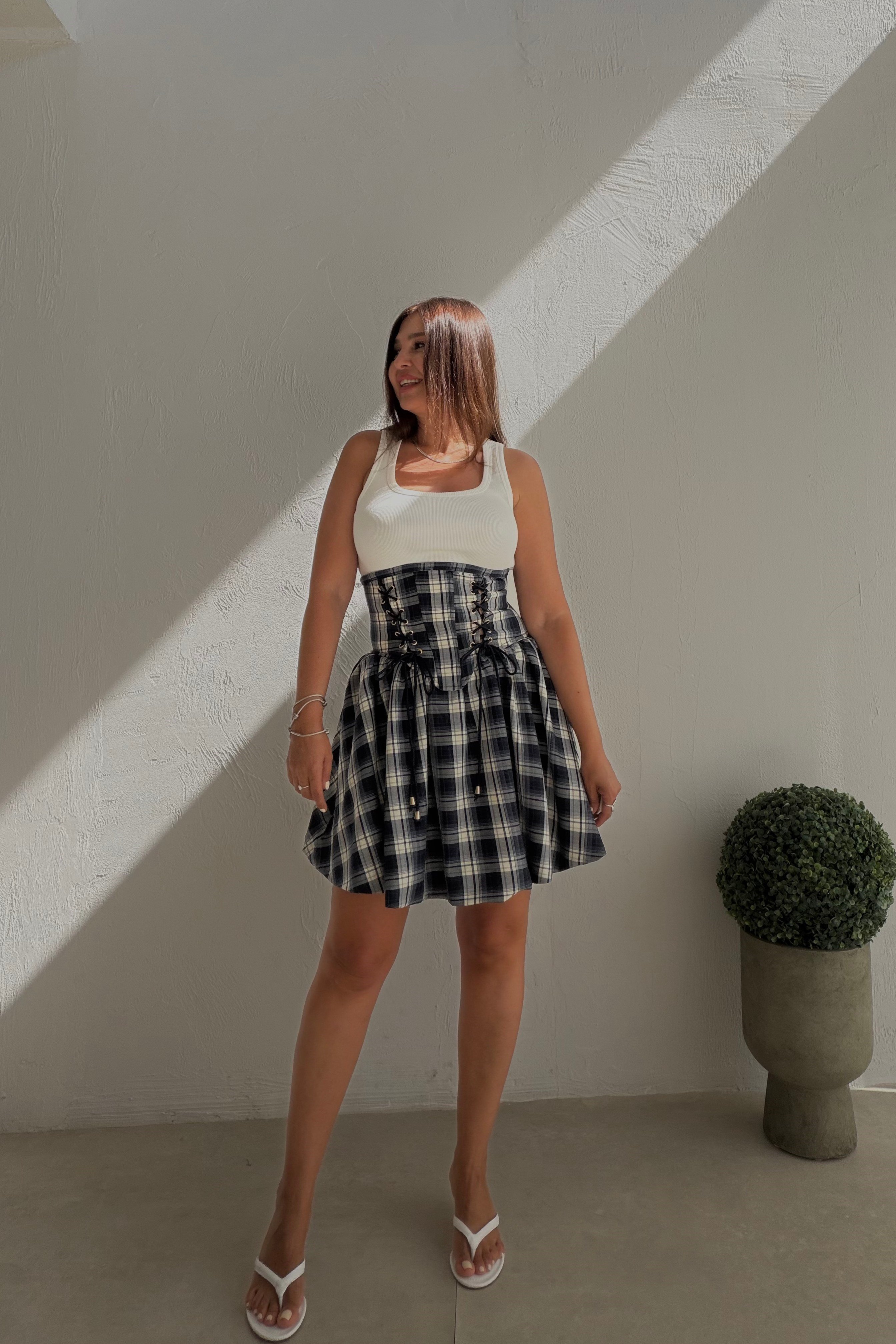 Korse Detaylıı Balon Elbise BEYAZ