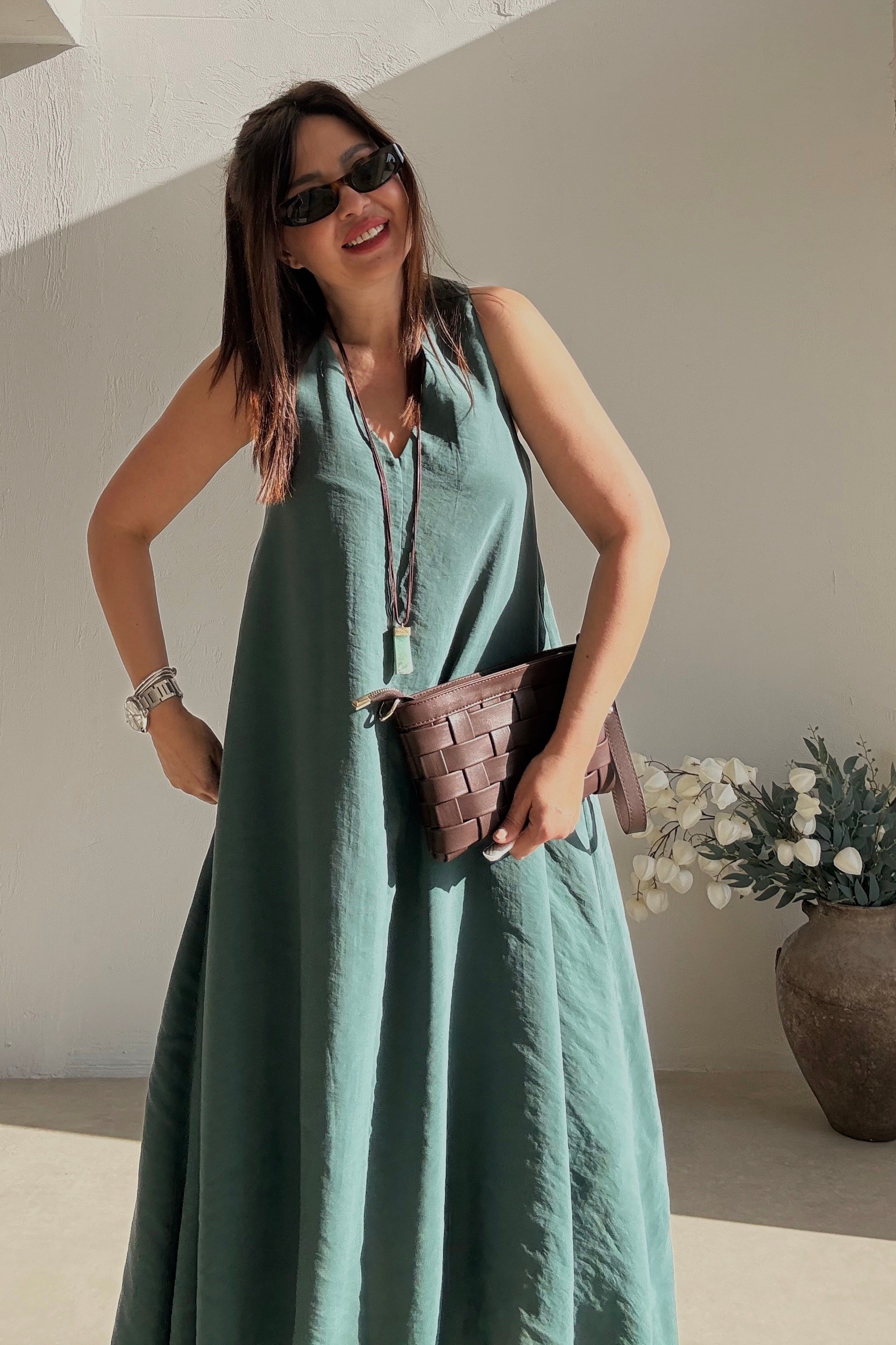 Koyu Yeşil Uzun Elbise 