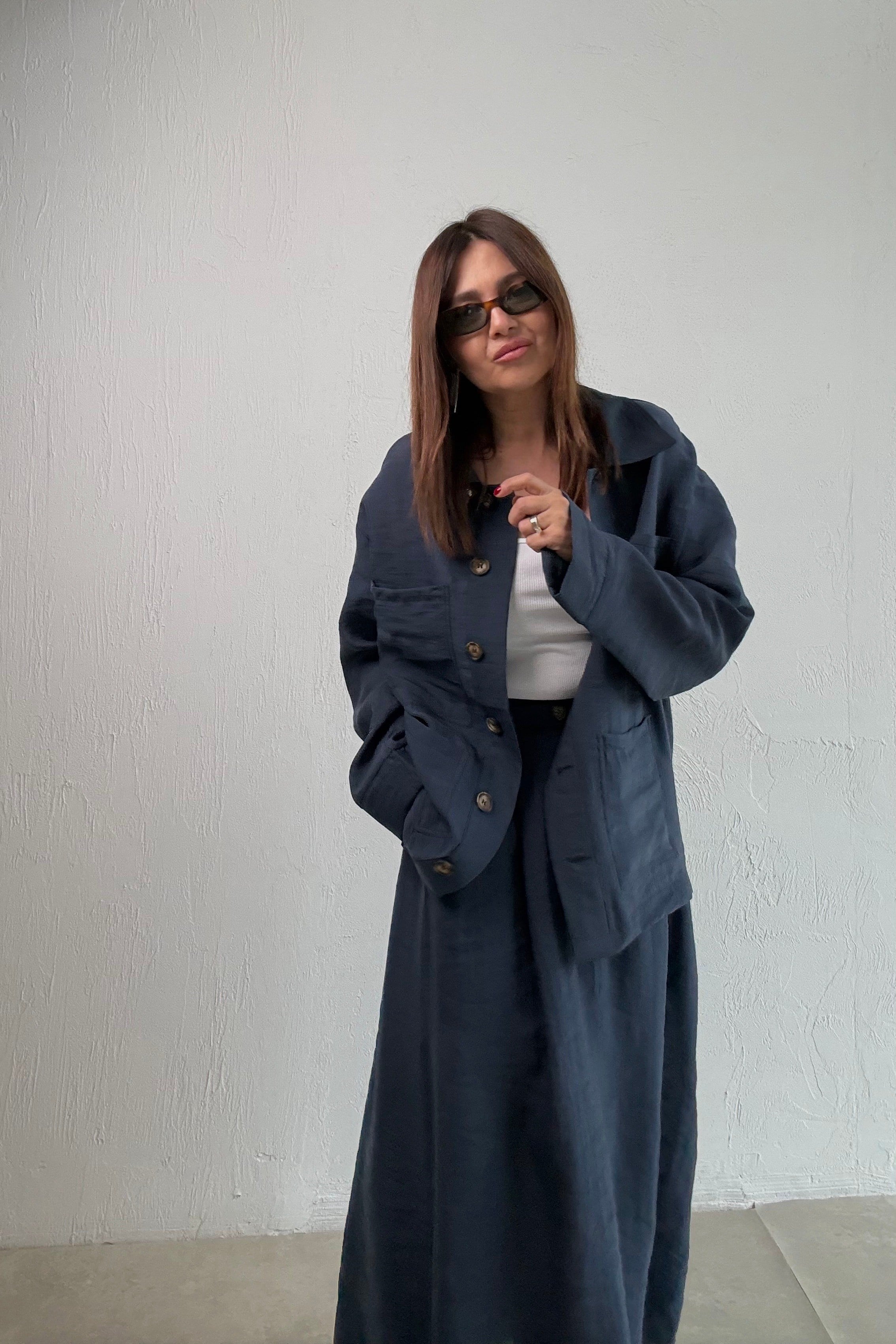 Lacivert Cepli Gömlek Etek Takım 