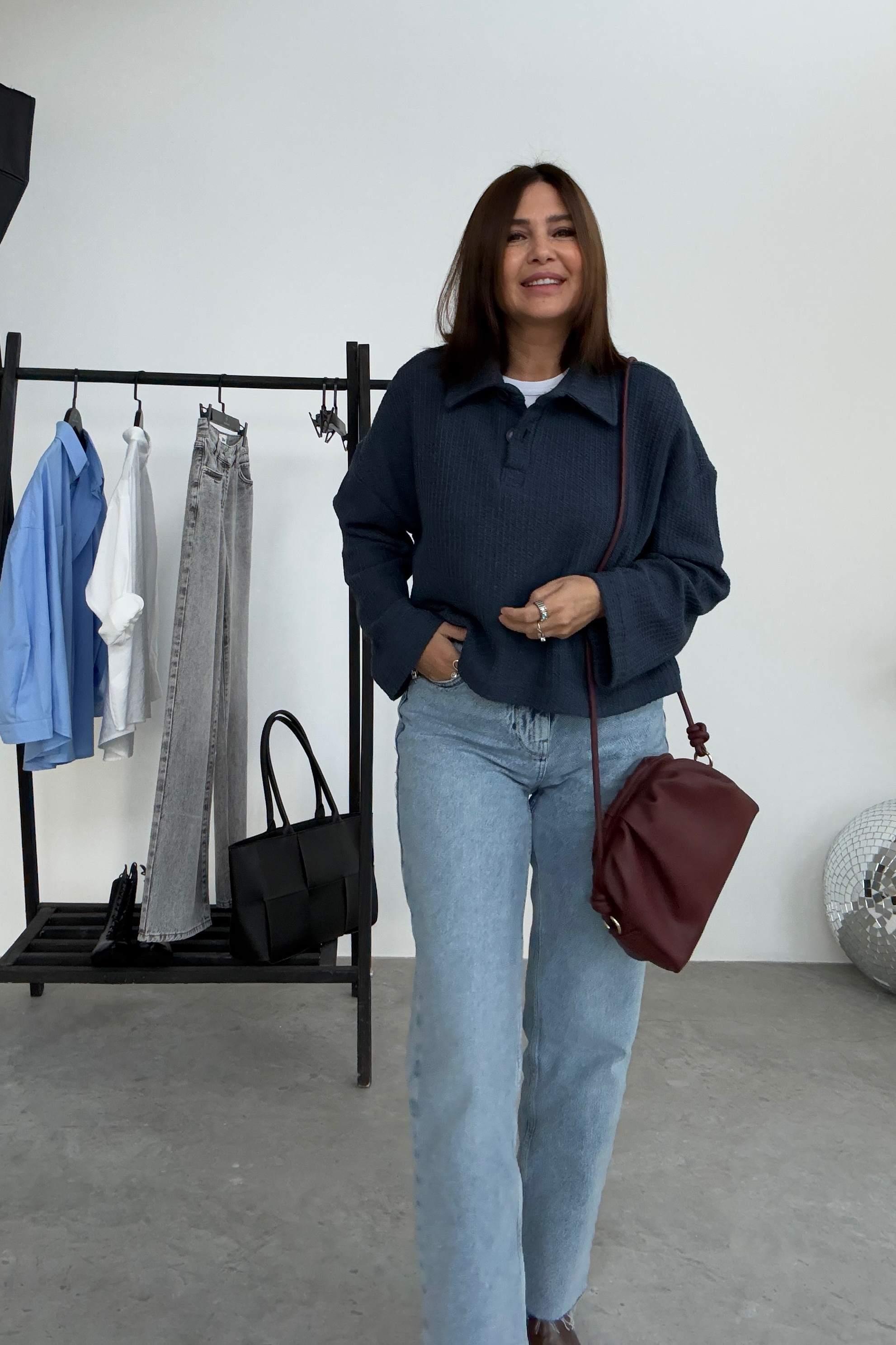 Lacivert Gofre Doku Polo Yaka Basic 