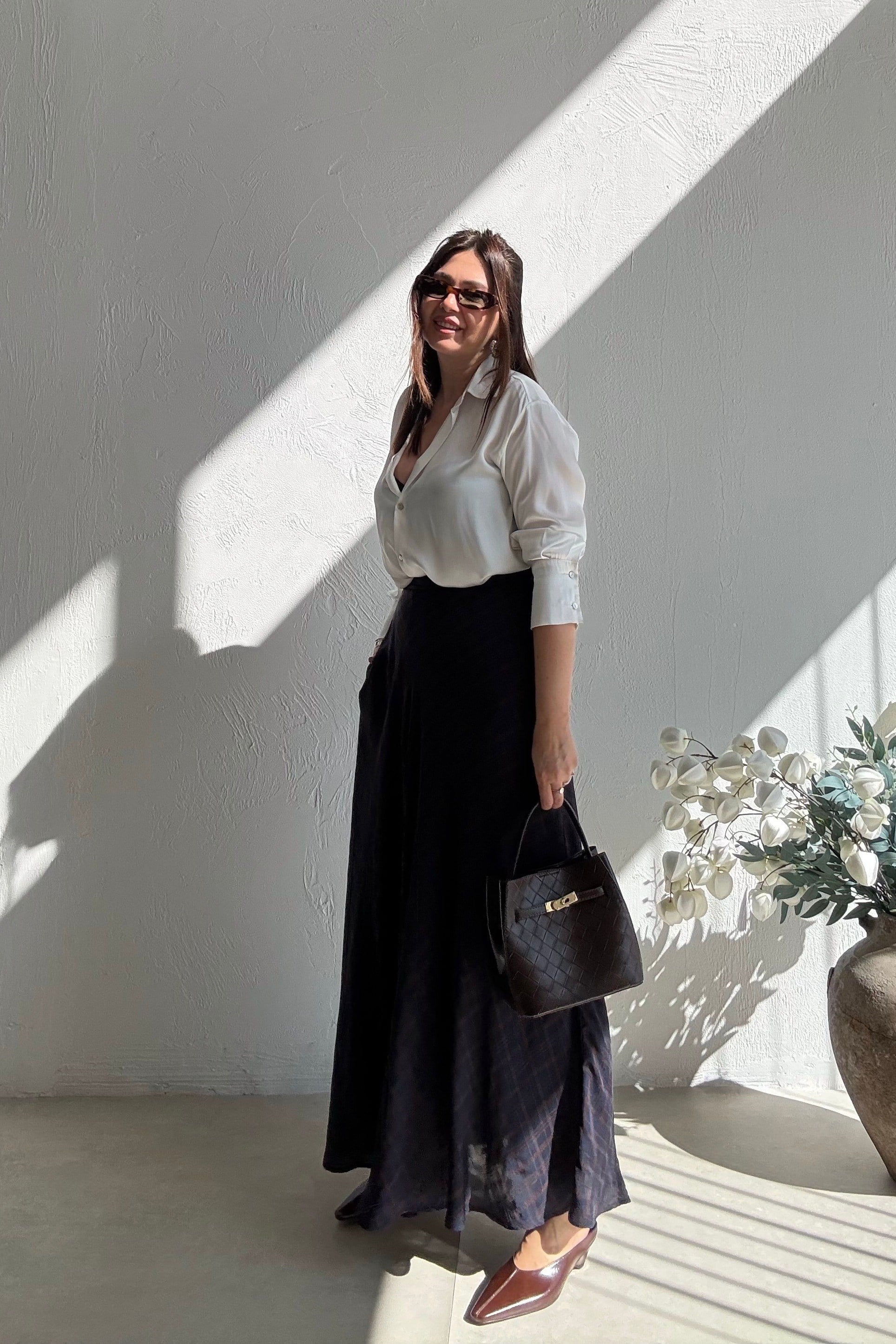 Lacivert Kareli Bohem Etek 