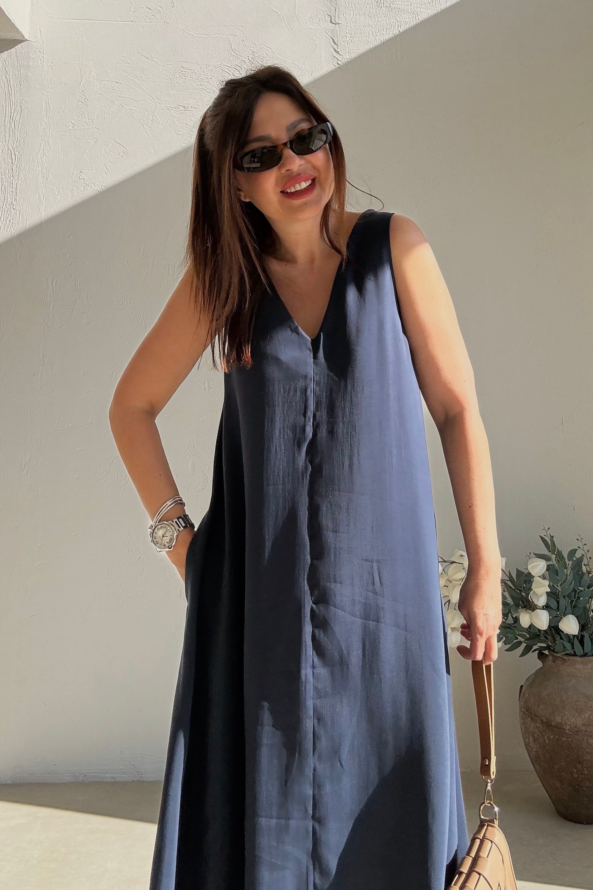 Lacivert Uzun Elbise 