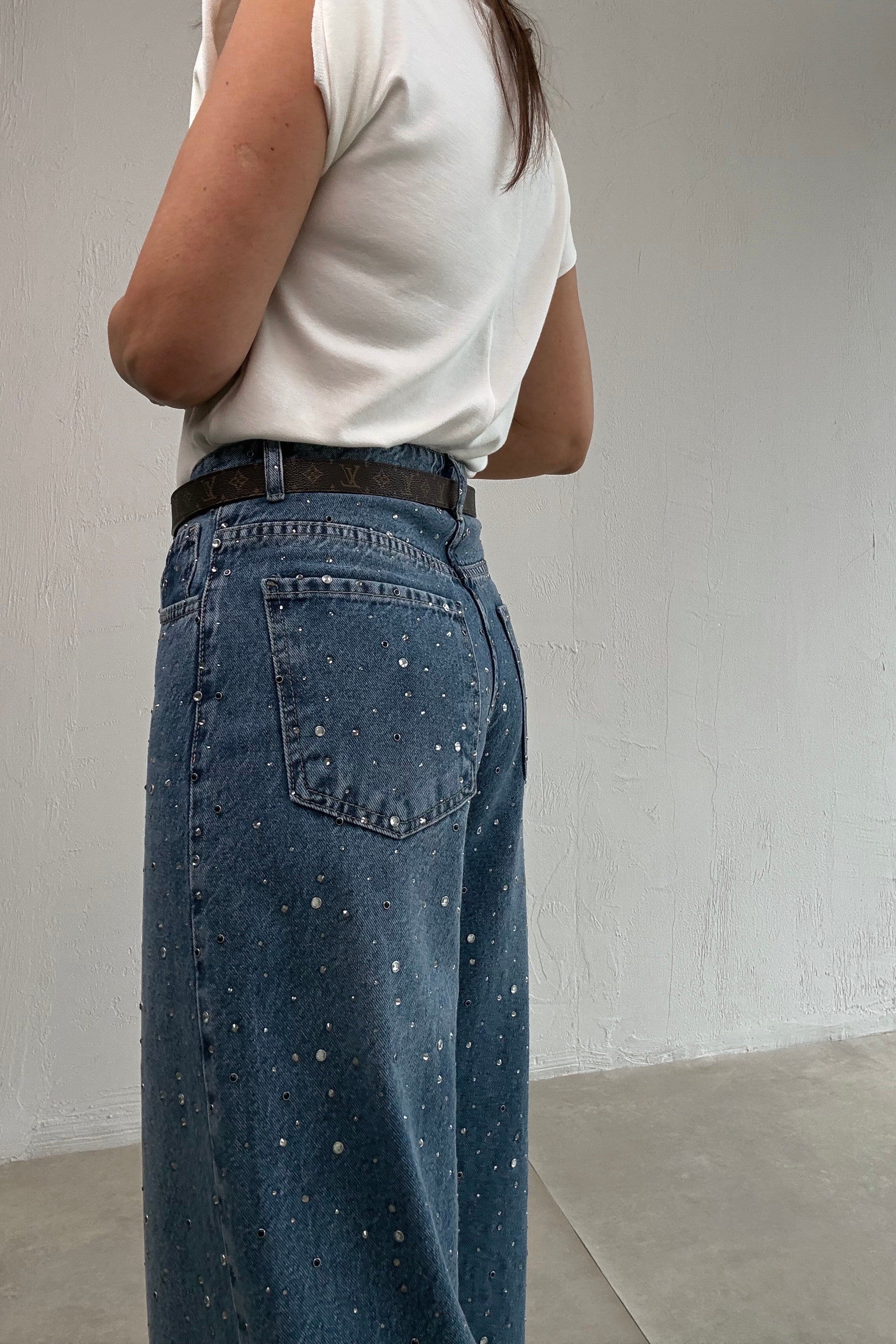 Mavi Yumuşak Dokuma Taşlı Jean 