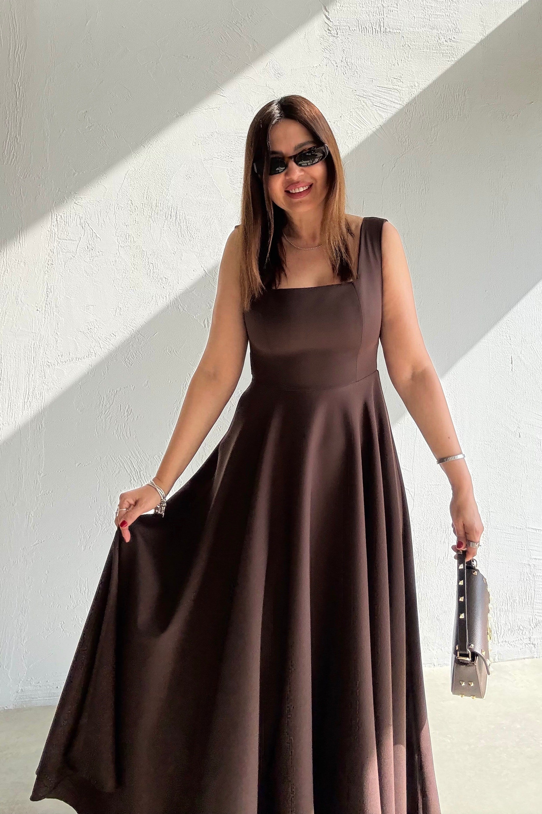 Mila Askılı Elbise KAHVERENGİ