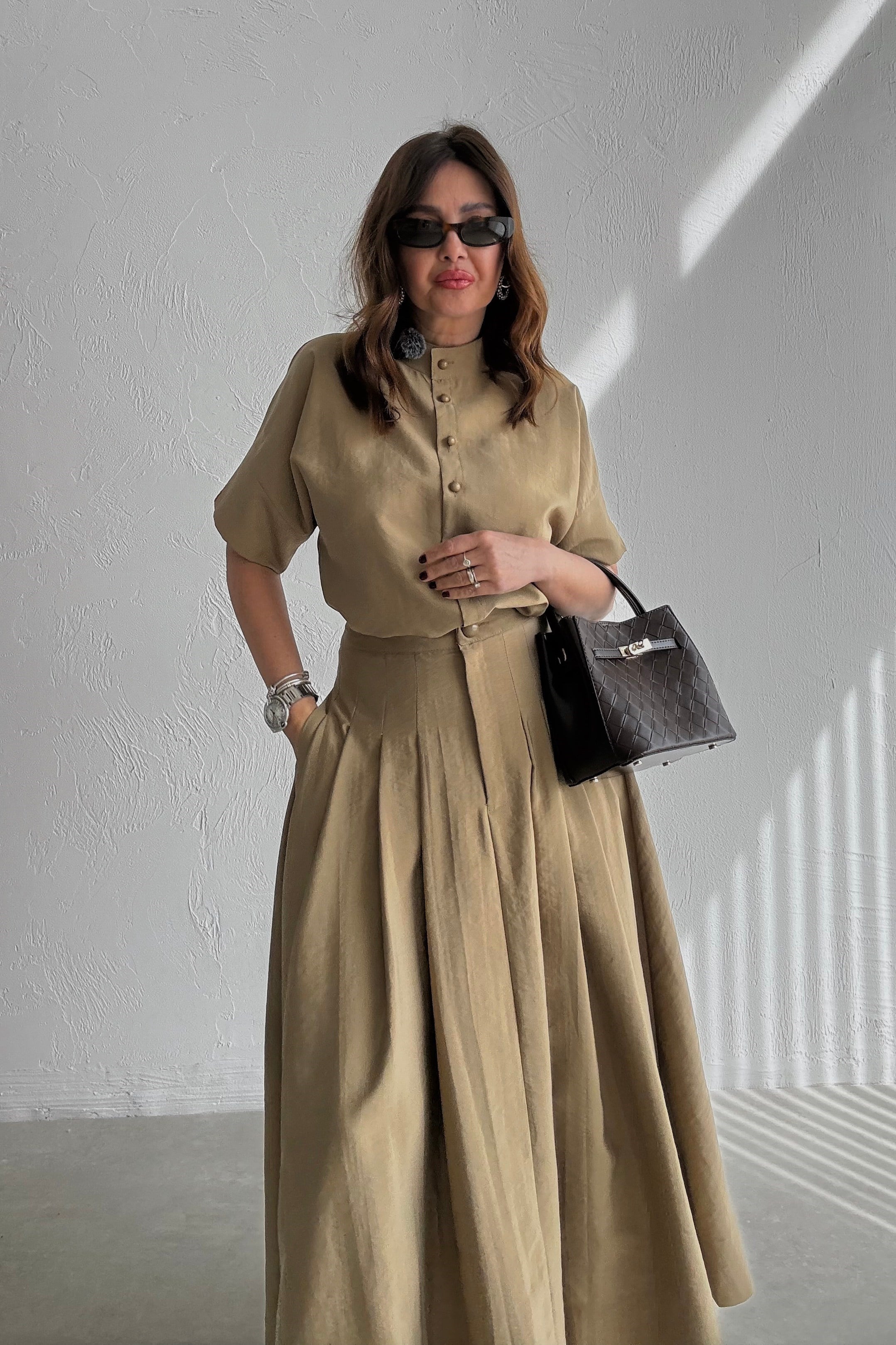 Oil Düğmeli Gömlek Etek Takım 