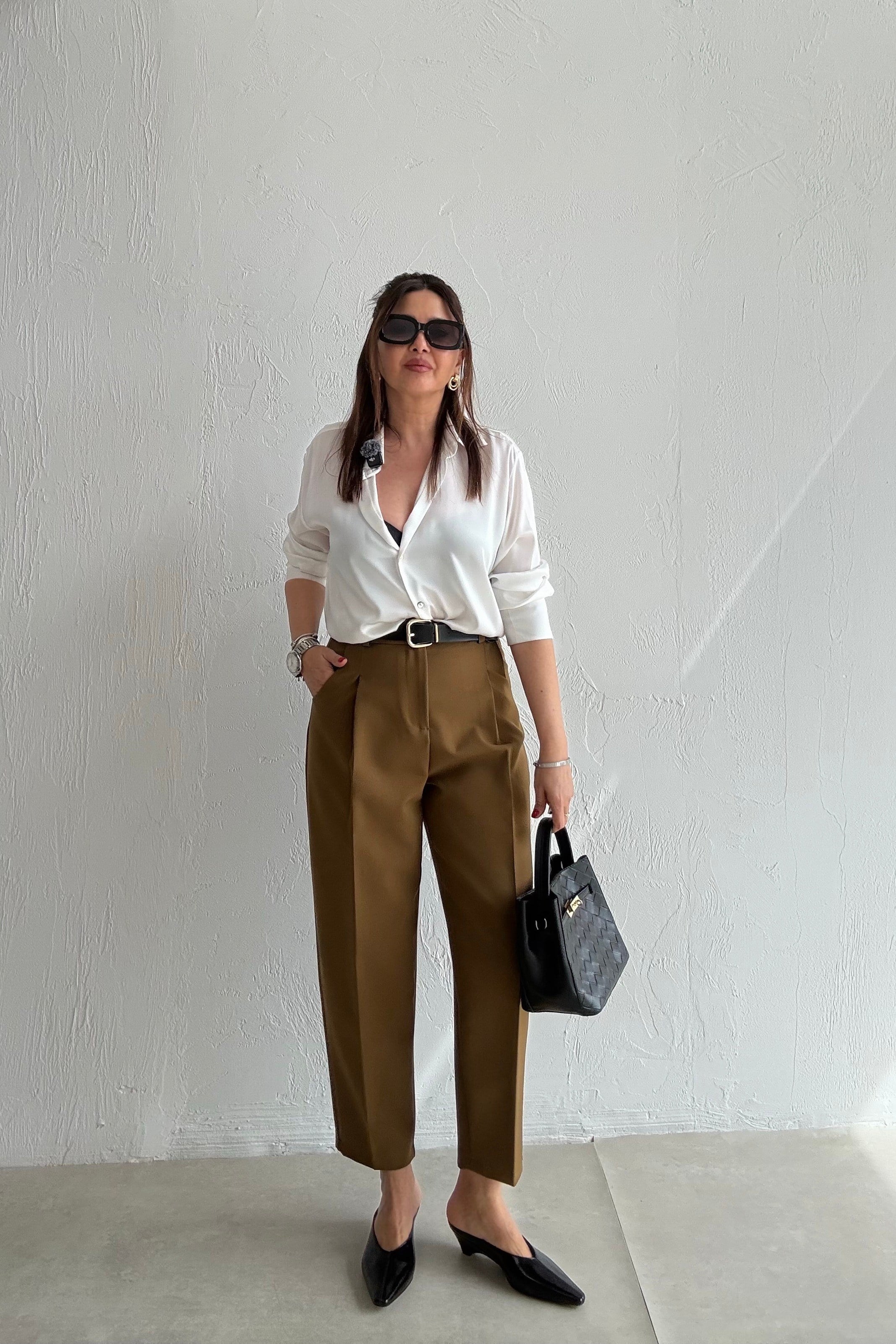 Olive Kapak Cepli Pantolon 