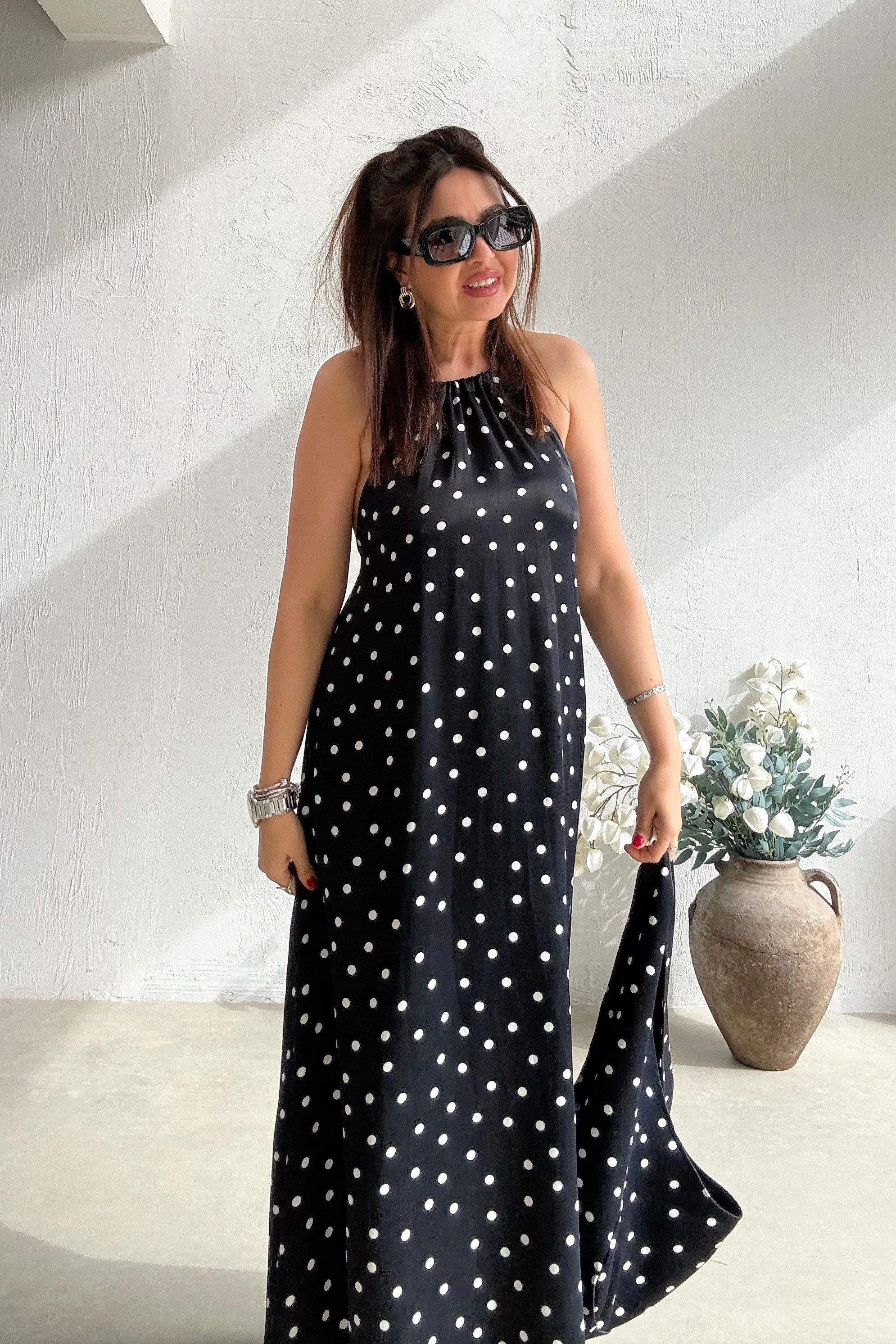 Siyah Çantalı Uçuş Elbise 