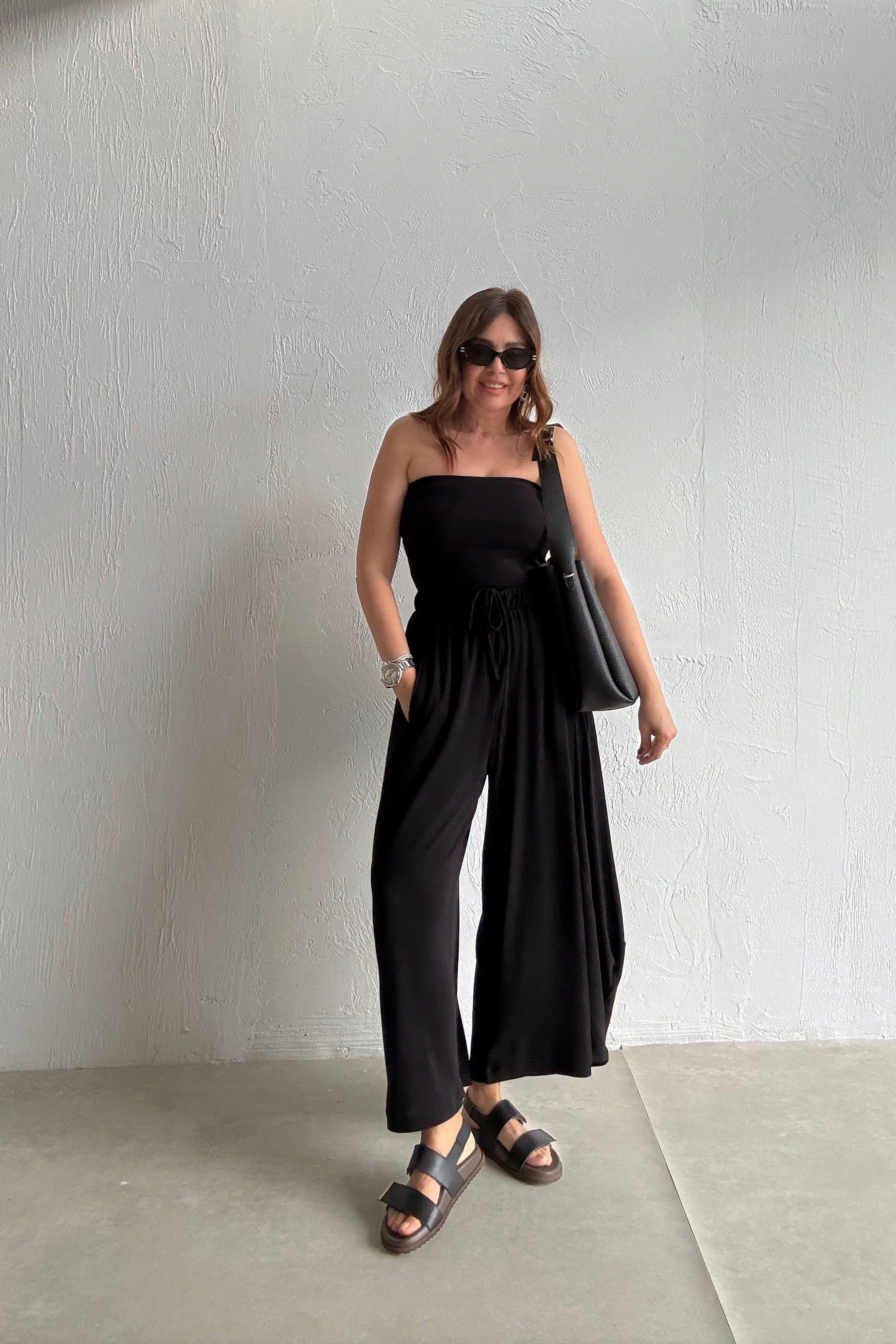 Siyah Dokuma Şalvar Pantolon 