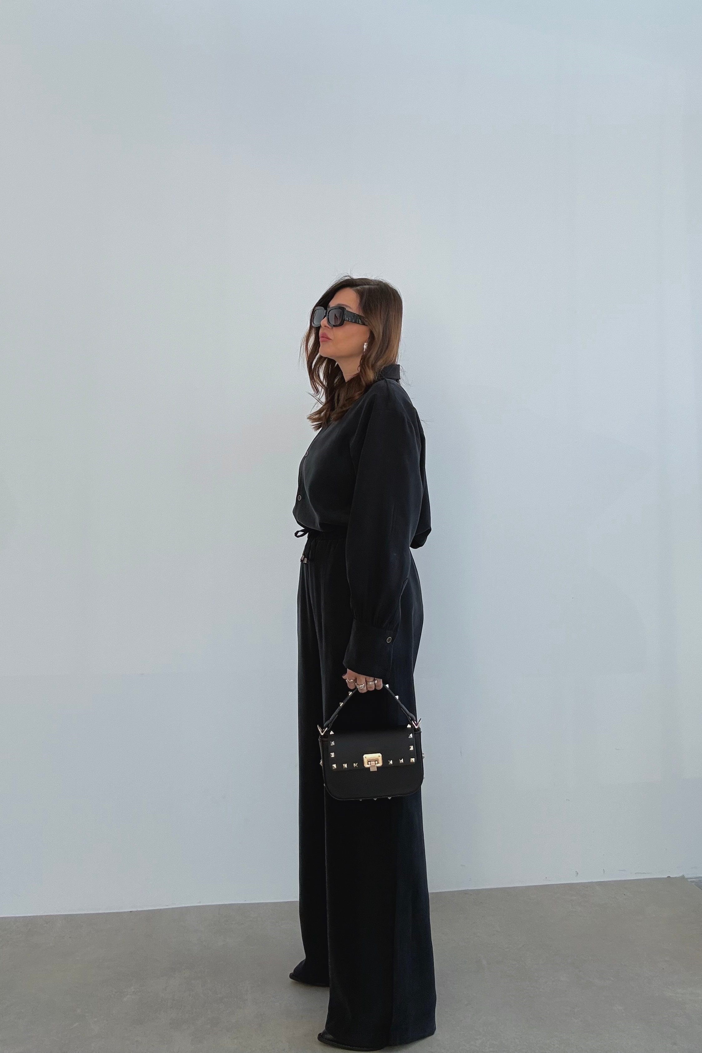 Siyah Özel Dokuma Gömlek Pantolon Takım 