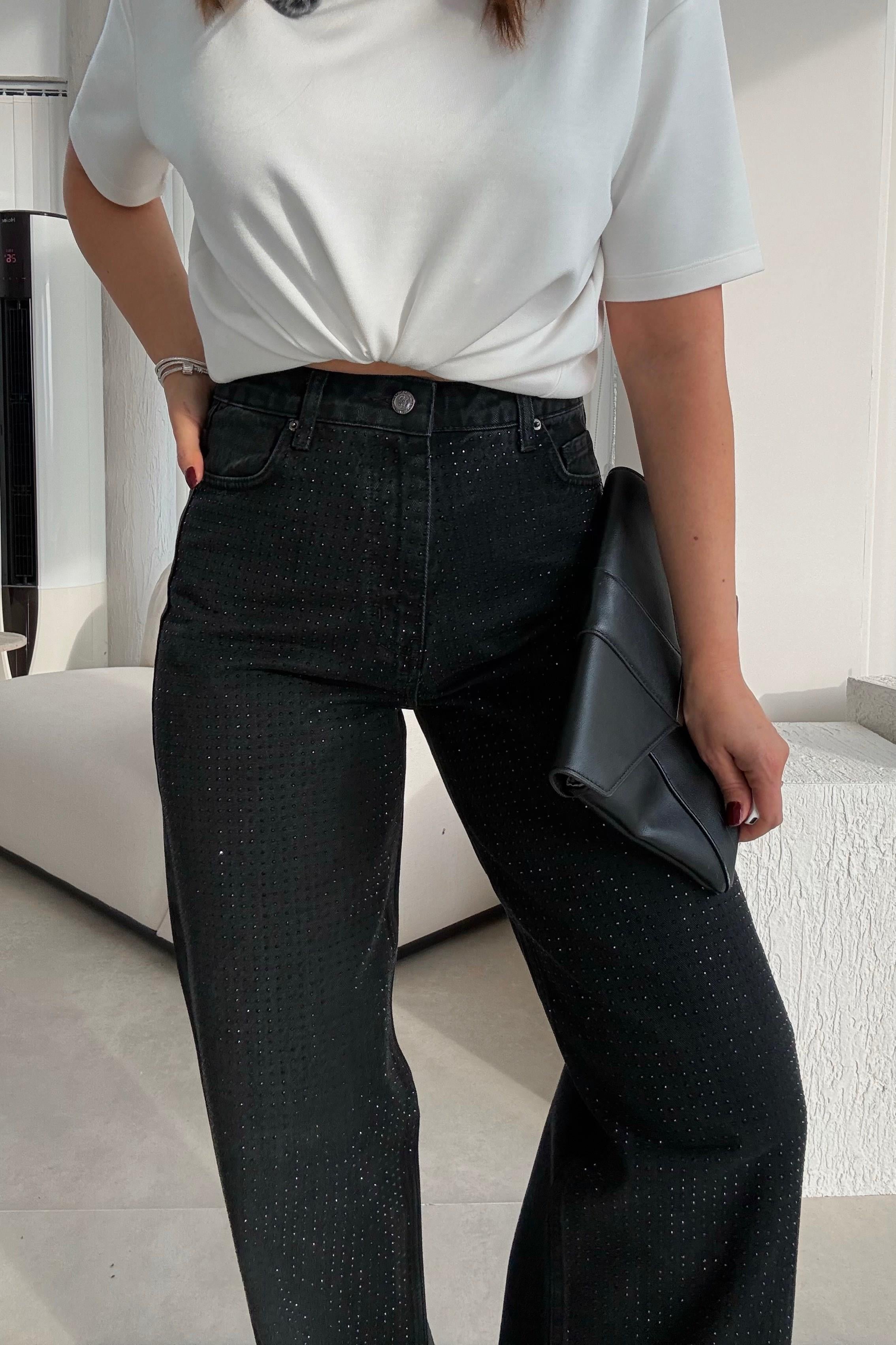 Siyah Pırıltılı Jean 