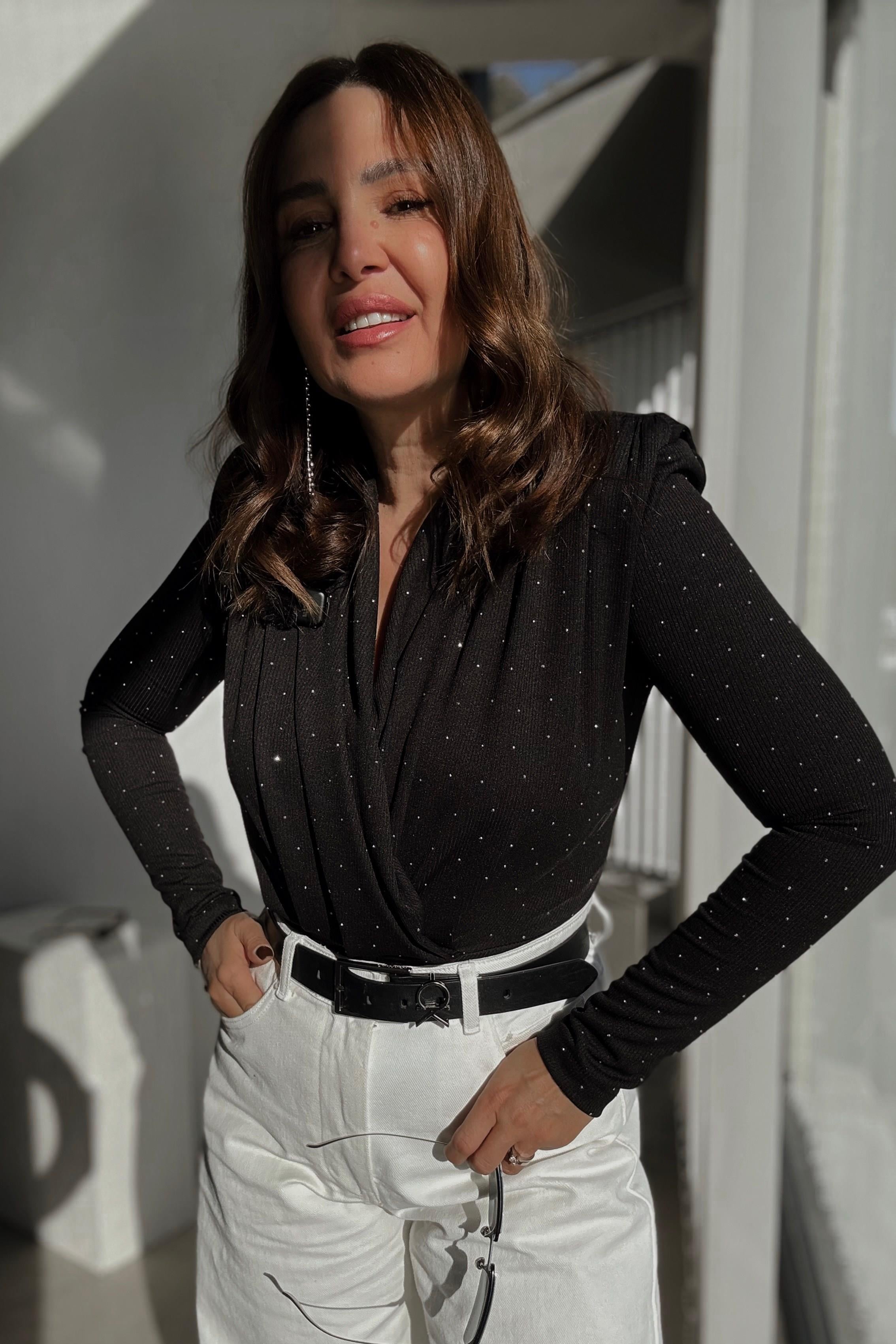 Siyah Taşlı Badysuit 