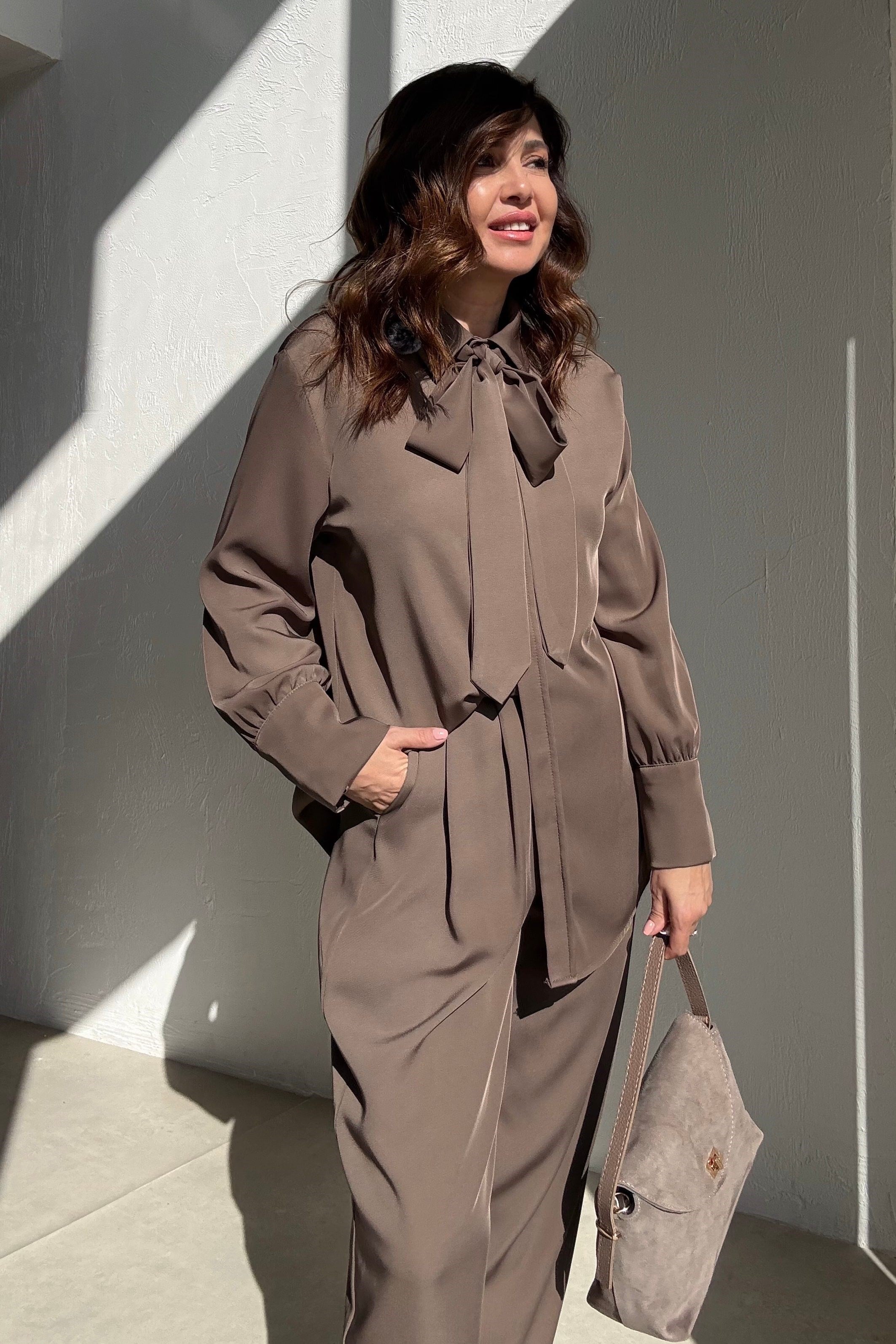 Sütlü Kahve Gömlek Pantolon Takım 