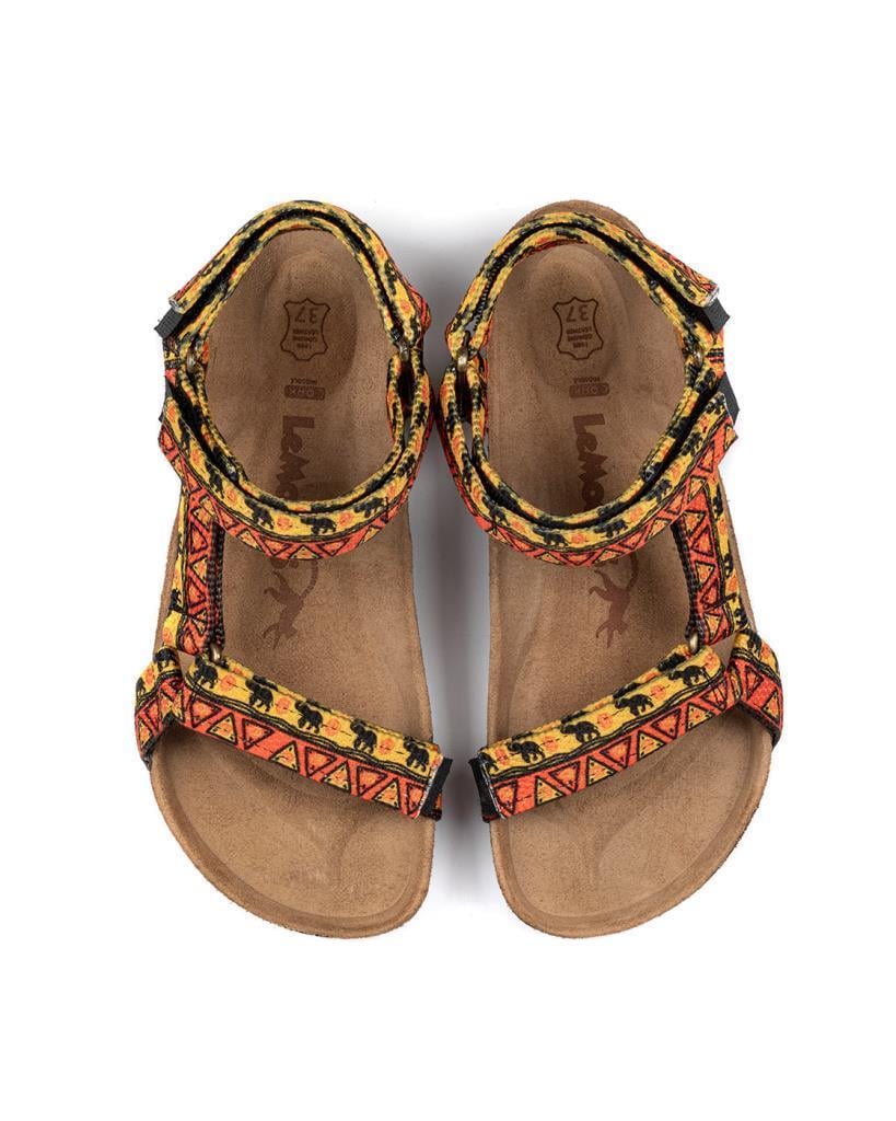LeMoors WSAN109 Tengri Orange/Red Yellow El Örgüsü Kadın Sandalet