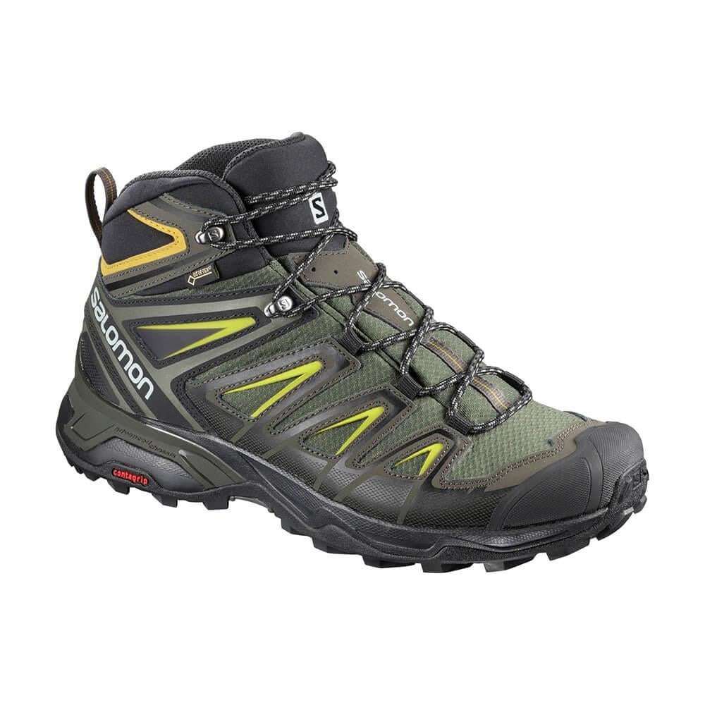 Salomon 401337 X Ultra 3 Mid Gtx Castor Gray/ Black/Green Sulphur Outdoor Erkek Bot
