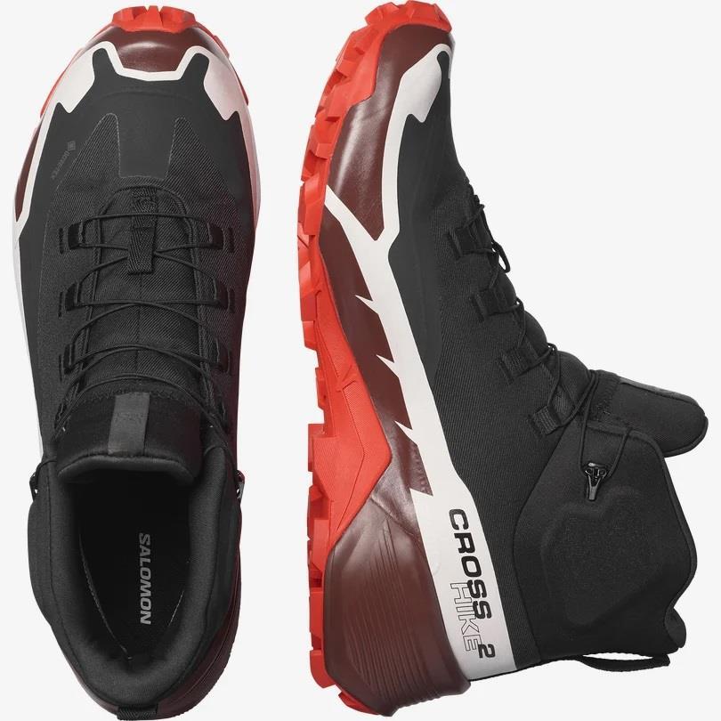 Salomon 417359 Cross Hike Mid GTX 2 Black/Bitter Chocolate/Fiery Red Erkek Outdoor Bot