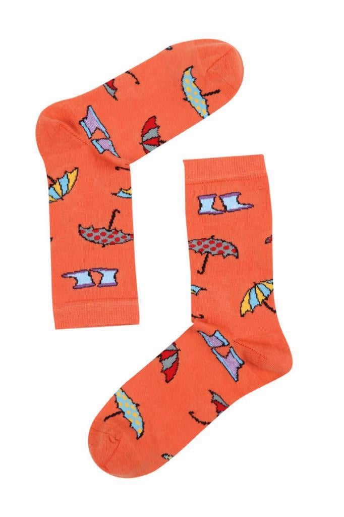 Socks Company Turuncu-Şemsiye Desenli Kadın Çorap