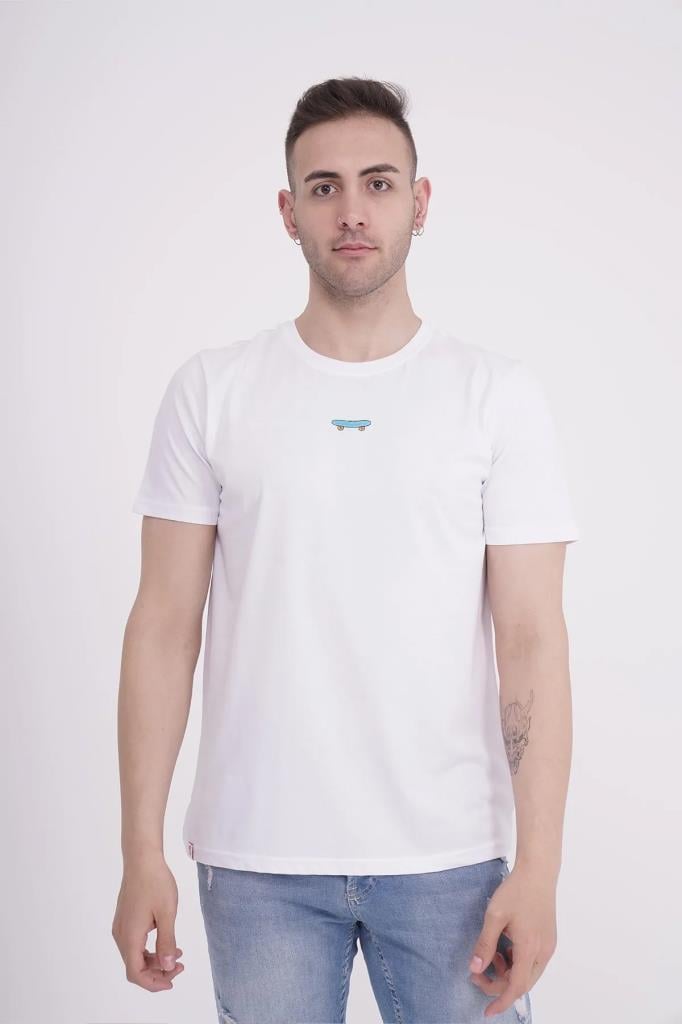 The Socks Company 23SCTS225U Kaykay Nakışlı Bisiklet Yaka Beyaz Tshirt