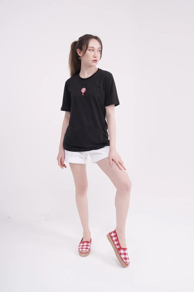The Socks Company 23SCTS240U Uçan Balon Nakışlı Bisiklet Yaka Siyah Tshirt
