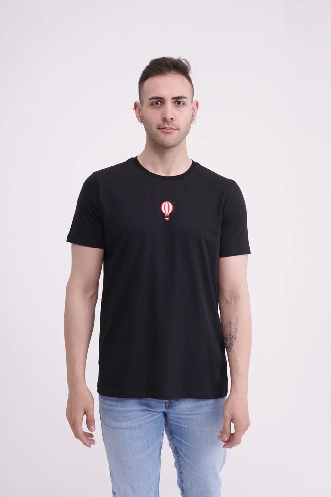 The Socks Company 23SCTS240U Uçan Balon Nakışlı Bisiklet Yaka Siyah Tshirt