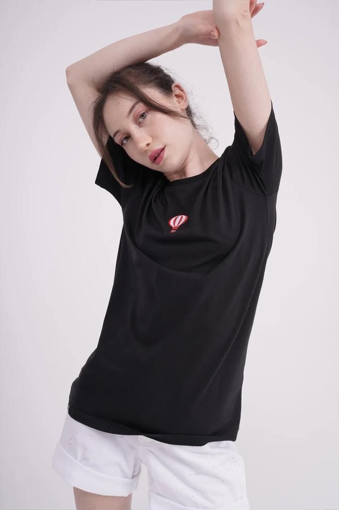 The Socks Company 23SCTS240U Uçan Balon Nakışlı Bisiklet Yaka Siyah Tshirt