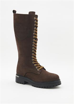 Harley Davidson Pasos Dark Brown Baskılı Nubuk Kadın Çizme