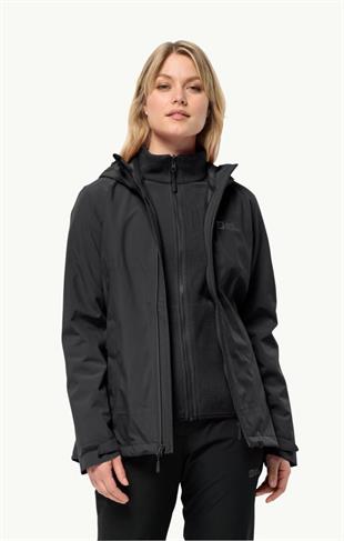 Jack Wolfskin 1115621_6000 Moonrise 3IN1 JKT W Black Kadın Outdoor Ceket