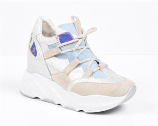 Kuum 5418 Bej Süet Bebe Mavi Süet Dolgu Kadın Ayakkabı