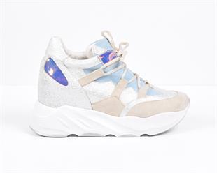 Kuum 5418 Bej Süet Bebe Mavi Süet Dolgu Kadın Ayakkabı