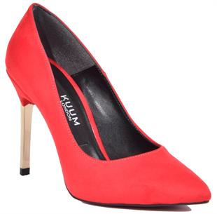 Kuum K 1455 Kırmızı Süet Stiletto Kadın ayakkabı