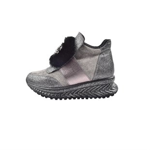 Kuum K3103 Platin Smli Taşlı Kadın Spor Ayakkabı
