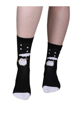 Socks Company Siyah-Civciv Şemsiye Desenli Kadın Çorap