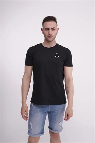 The Socks Company 23SCTS223U Çapa Nakışlı Bisiklet Yaka Siyah Tshirt