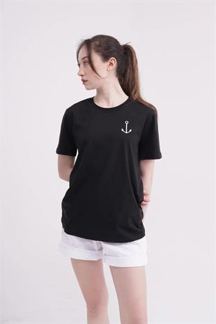The Socks Company 23SCTS223U Çapa Nakışlı Bisiklet Yaka Siyah Tshirt