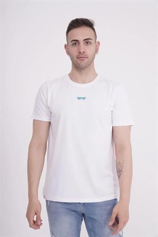 The Socks Company 23SCTS225U Kaykay Nakışlı Bisiklet Yaka Beyaz Tshirt
