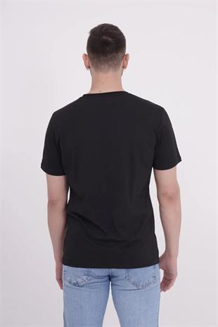 The Socks Company 23SCTS228U Palmiye Nakışlı Bisiklet Yaka Siyah Tshirt