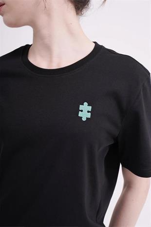 The Socks Company 23SCTS235U Puzzle Nakışlı Bisiklet Yaka Siyah Tshirt
