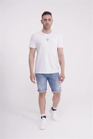 The Socks Company 23SCTS240U Uçan Balon Nakışlı Bisiklet Yaka Beyaz Tshirt