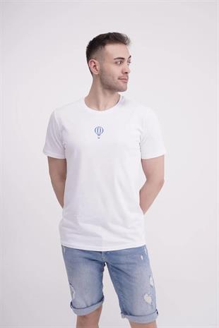 The Socks Company 23SCTS240U Uçan Balon Nakışlı Bisiklet Yaka Beyaz Tshirt