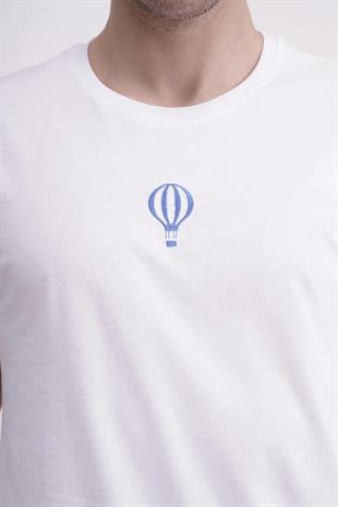 The Socks Company 23SCTS240U Uçan Balon Nakışlı Bisiklet Yaka Beyaz Tshirt