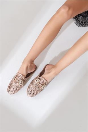 Wella 7668  Bej Taşlı Kadın Terlik