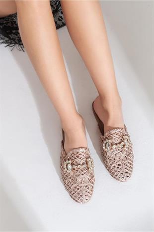 Wella 7668  Bej Taşlı Kadın Terlik