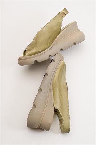 Wella 7672 Yeşil Deri Kadın Sandalet