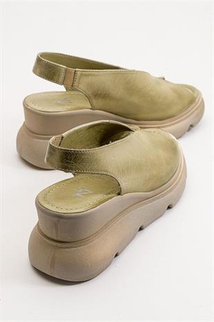 Wella 7672 Yeşil Deri Kadın Sandalet