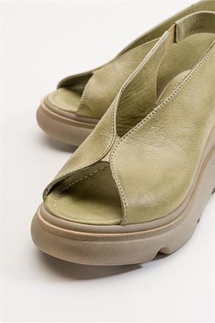 Wella 7672 Yeşil Deri Kadın Sandalet