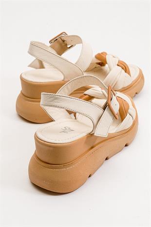 Wella 7676 Bej Dolgu Taba Kadın Ayakkabı