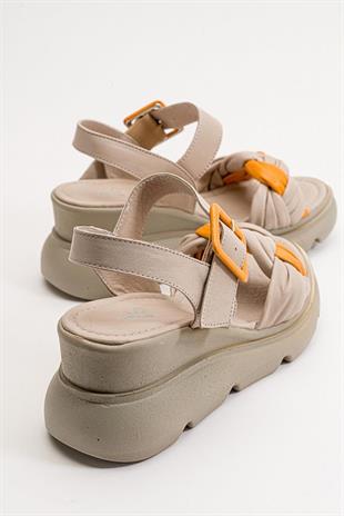 Wella 7676 Gri Turuncu Kadın Sandalet